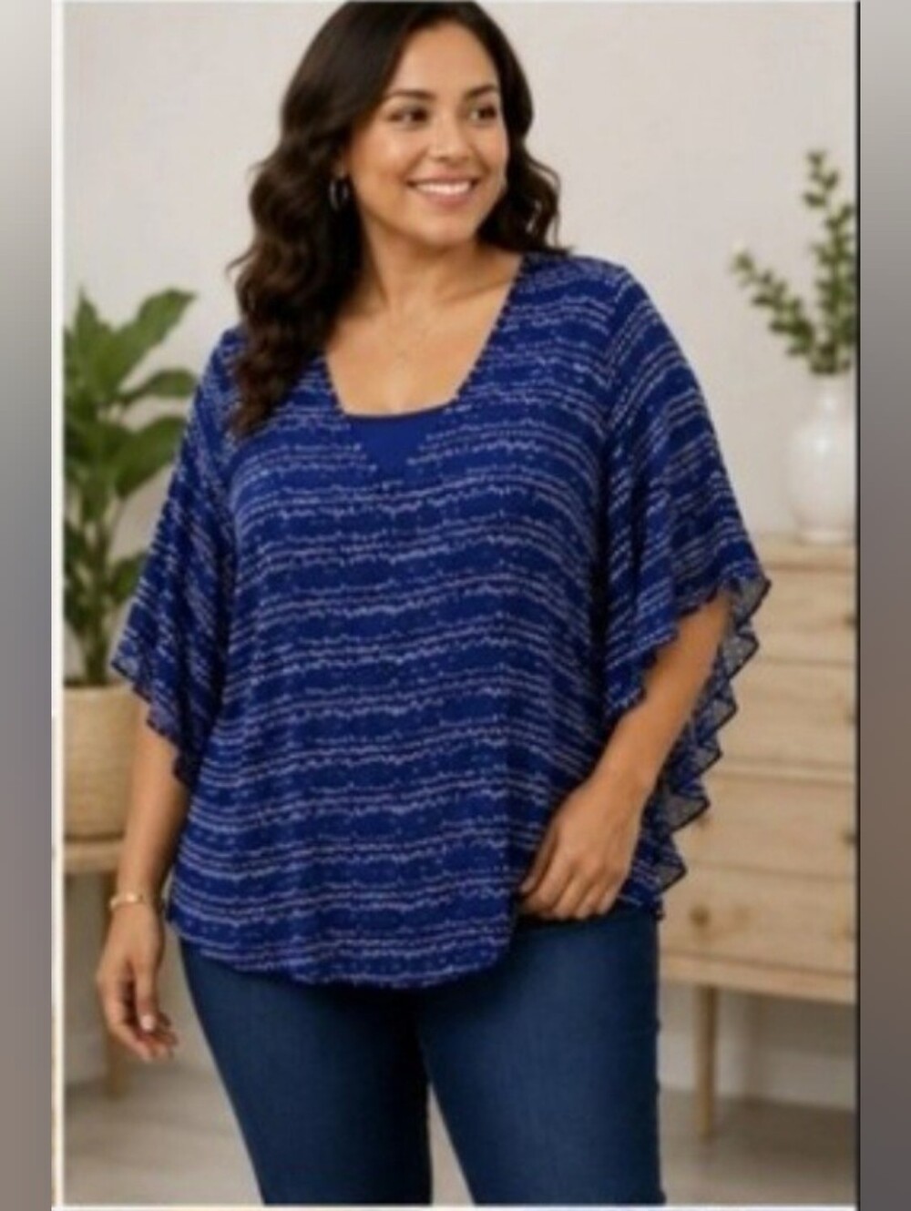 The Limited Collection Blue Flutter Sleeve Blouse w/ Camisole 1X EUC